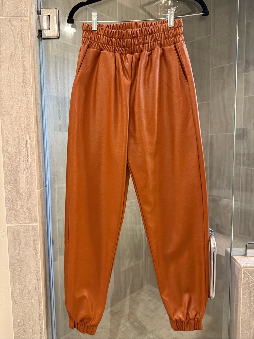 TCEC women’s Faux Leather Jogger Pants - camel